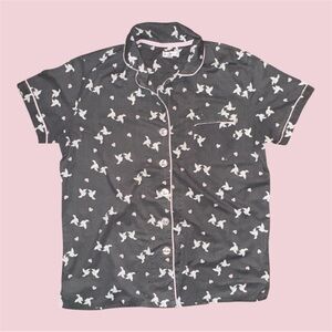 Black Short Sleeve Pajama Top with White‎ Print